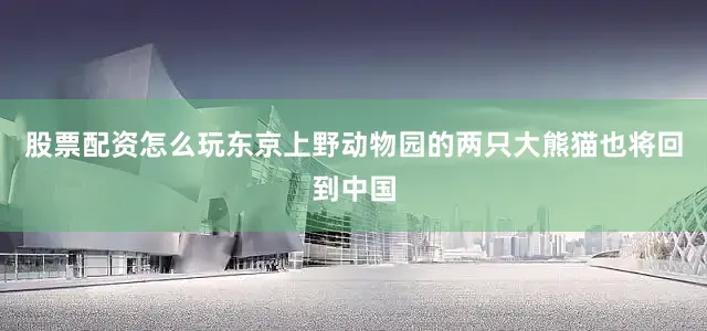 股票配资怎么玩东京上野动物园的两只大熊猫也将回到中国