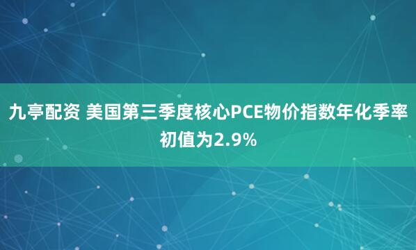 九亭配资 美国第三季度核心PCE物价指数年化季率初值为2.9%